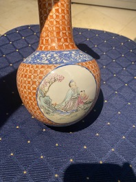 A Chinese famille rose 'playing boys' vase, a pair of hat stands and a head rest with Buddhist lions, 19/20th C.